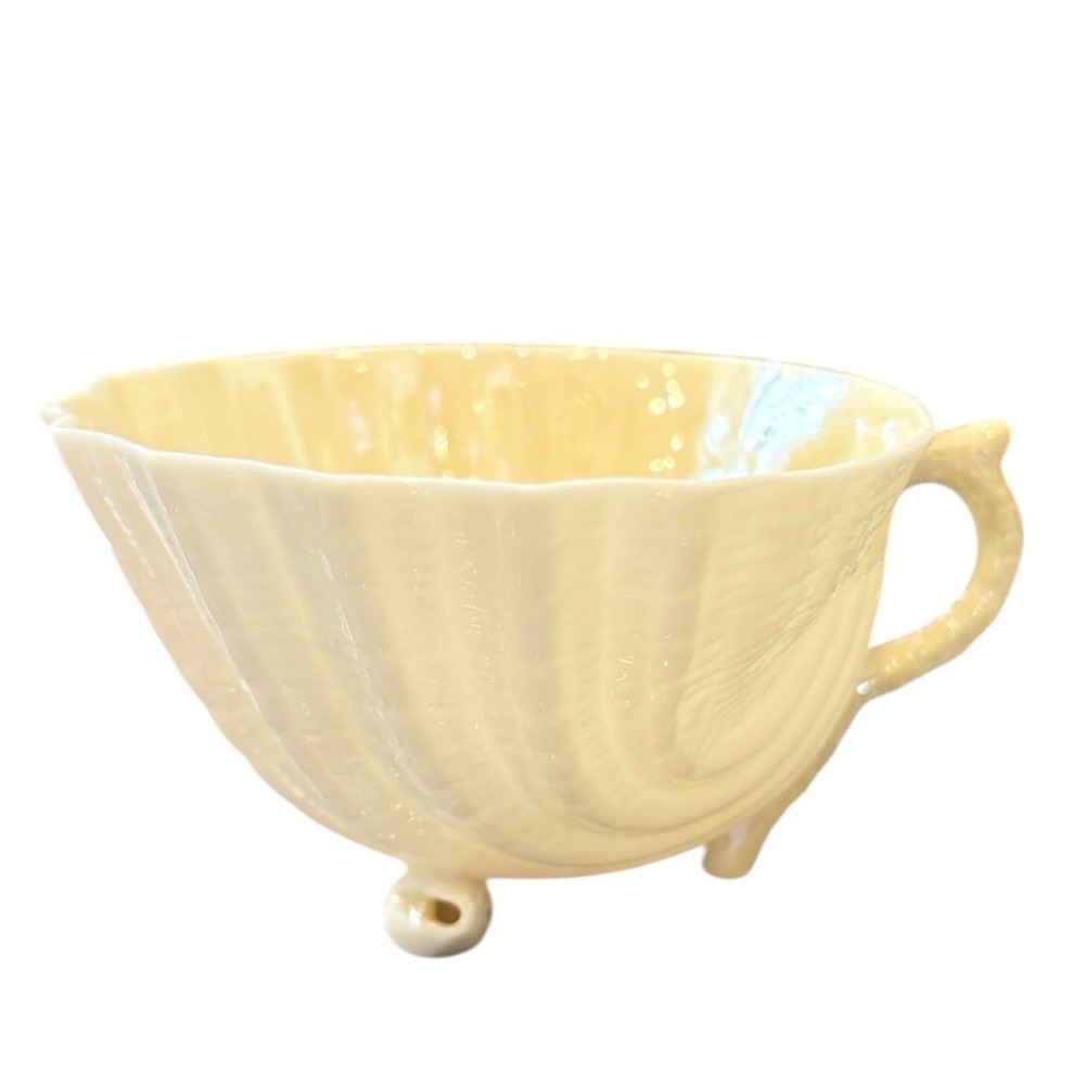 Belleek Ireland Vintage Neptune Shell Tea Cup Yellow Luster Parian China